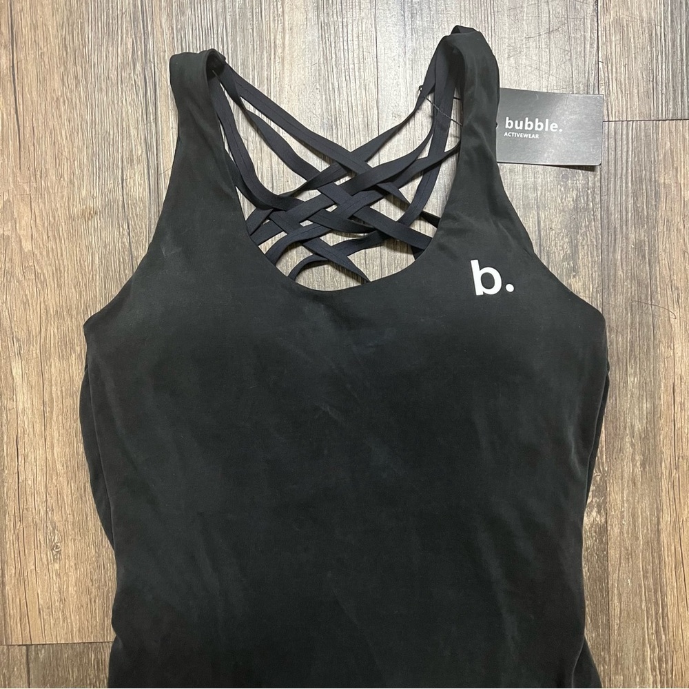 NWT Bubble Activewear Black Built In Padded Bra Crisscross Open Back Tank Top S - Picture 5 of 11
